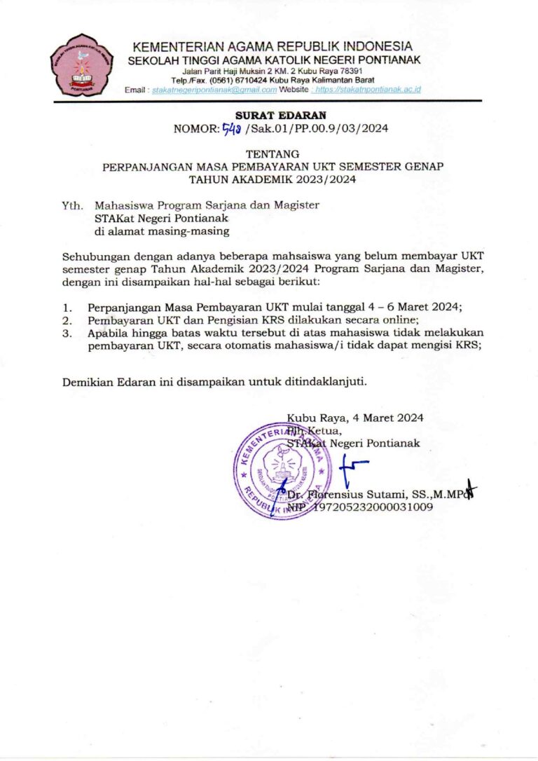 Pengumuman Perpanjangan Masa Pembayaran UKT Periode Akademik 2023 Genap Program Sarjana dan Magister